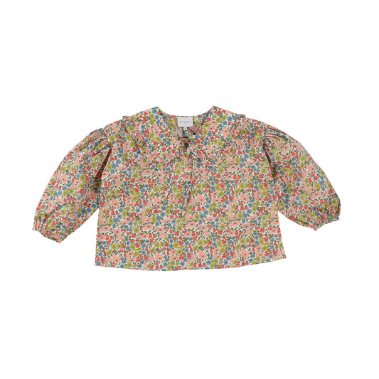 MIPOUNET MULTICOLOR FLORAL COLLARED PUFF SLEEVE TOP [Final Sale]