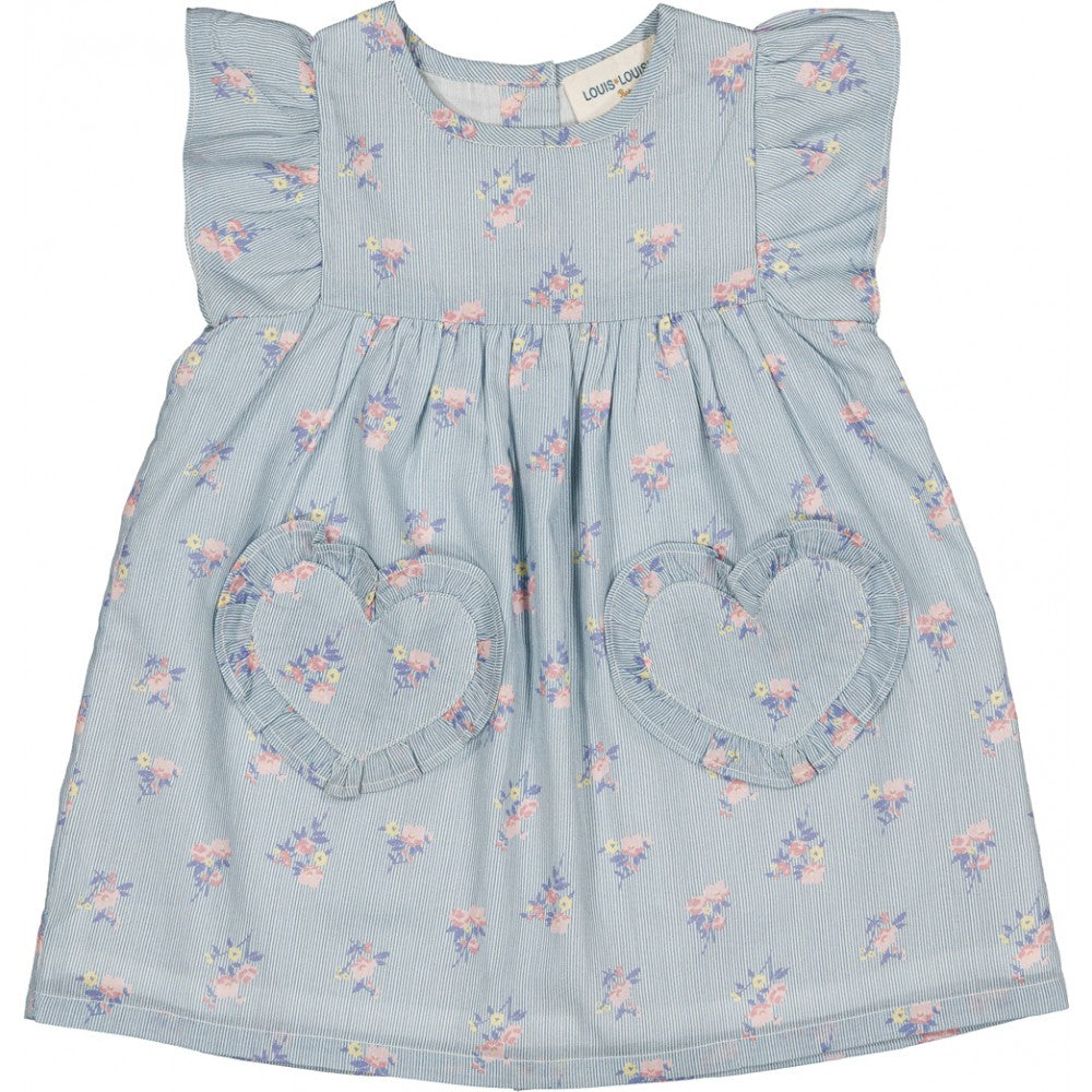 LOUIS LOUISE BLUE PINSTRIPE FLORAL BUNCH DRESS