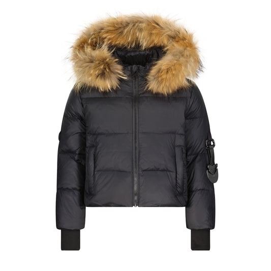 DENALI BLACK FUR TRIM PUFFER COAT