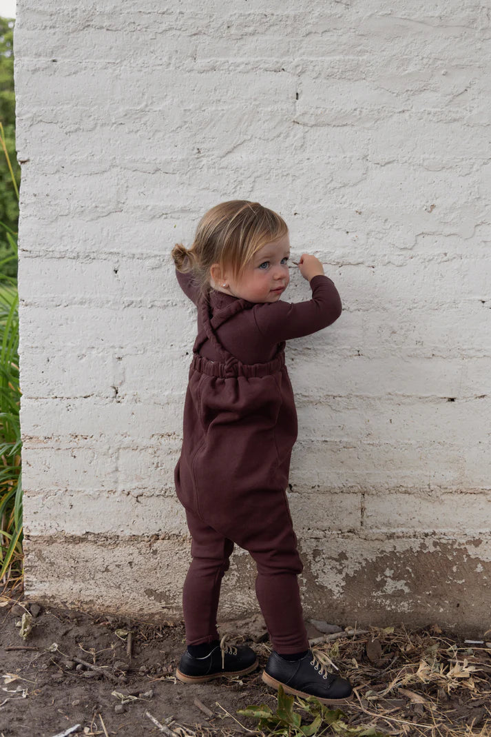 FARREN + ME BURGUNDY WASHED SUSPENDER PANT SET