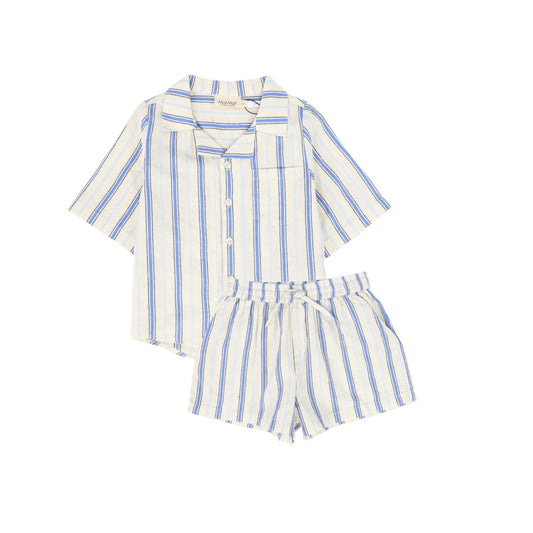 MARMAR COPENHAGEN BLUE/CREAM STRIPED COLLAR SHIRT SET