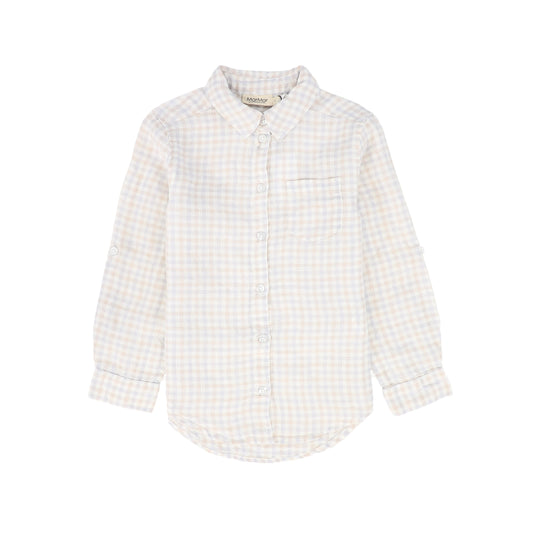 MARMAR COPENHAGEN PASTEL BROWN/BLUE CHECKED COLLAR SHIRT