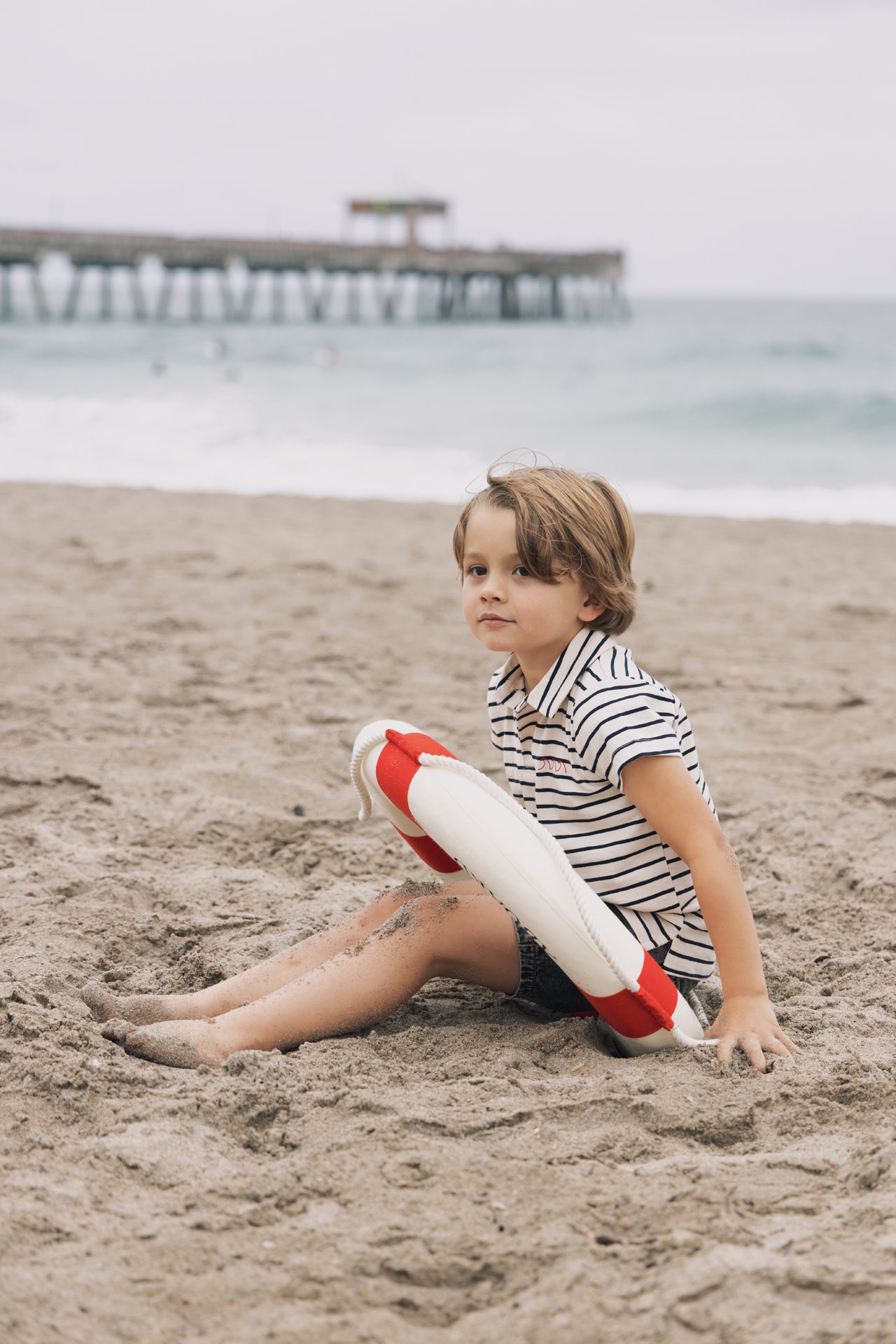 FARREN + ME NAVY STRIPED POLO T-SHIRT