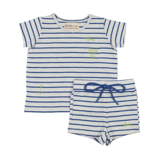 FARREN + ME ROYAL BLUE STRIPED T-SHIRT SET