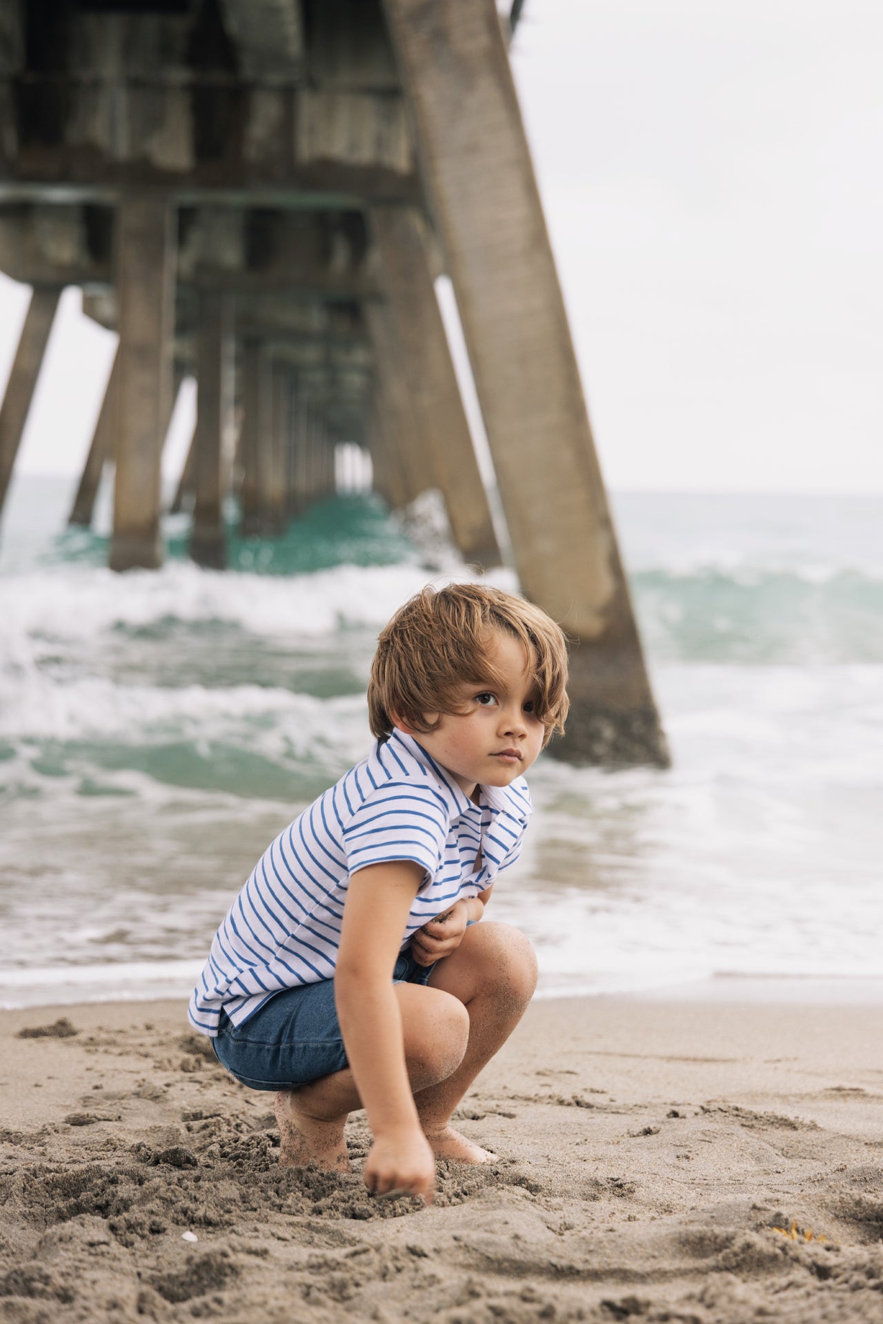 FARREN + ME ROYAL BLUE STRIPED POLO T-SHIRT