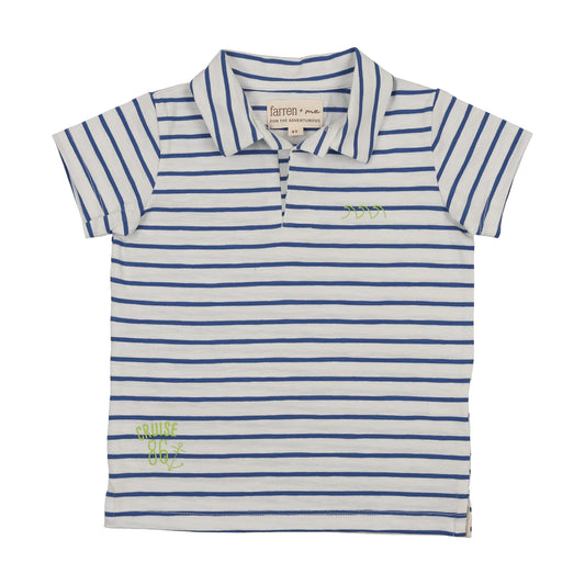 FARREN + ME ROYAL BLUE STRIPED POLO T-SHIRT