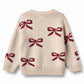 WHEAT ECRU/BURGUNDY BOW PRINT SWEATER