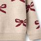 WHEAT ECRU/BURGUNDY BOW PRINT SWEATER