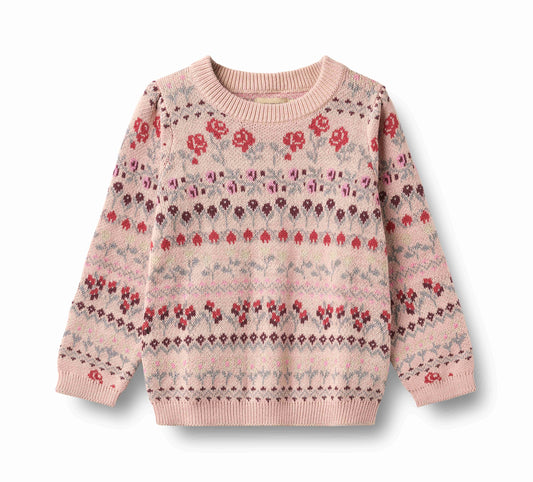 WHEAT PINK FLORAL JACQUARD SWEATER