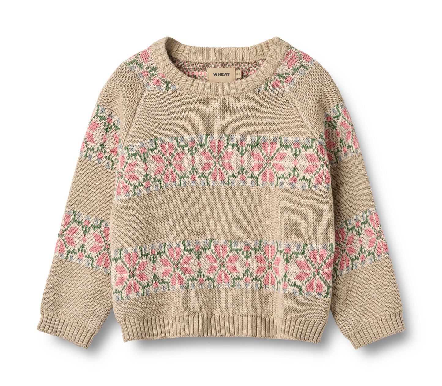 WHEAT TAN FLORAL WIDE STRIPE SWEATER
