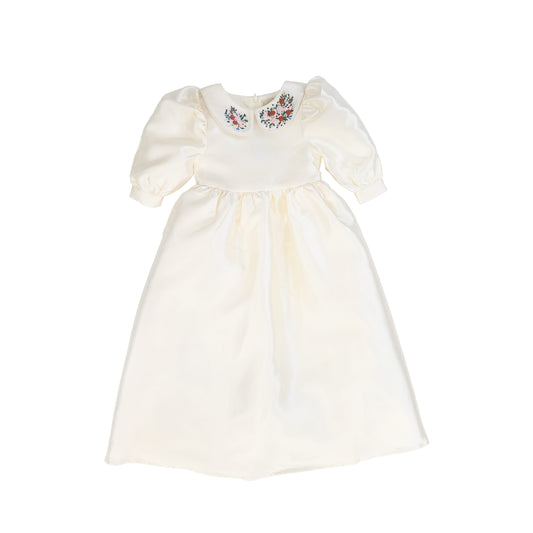 SOIREE CREAM SATIN EMBROIDERED COLLAR GOWN