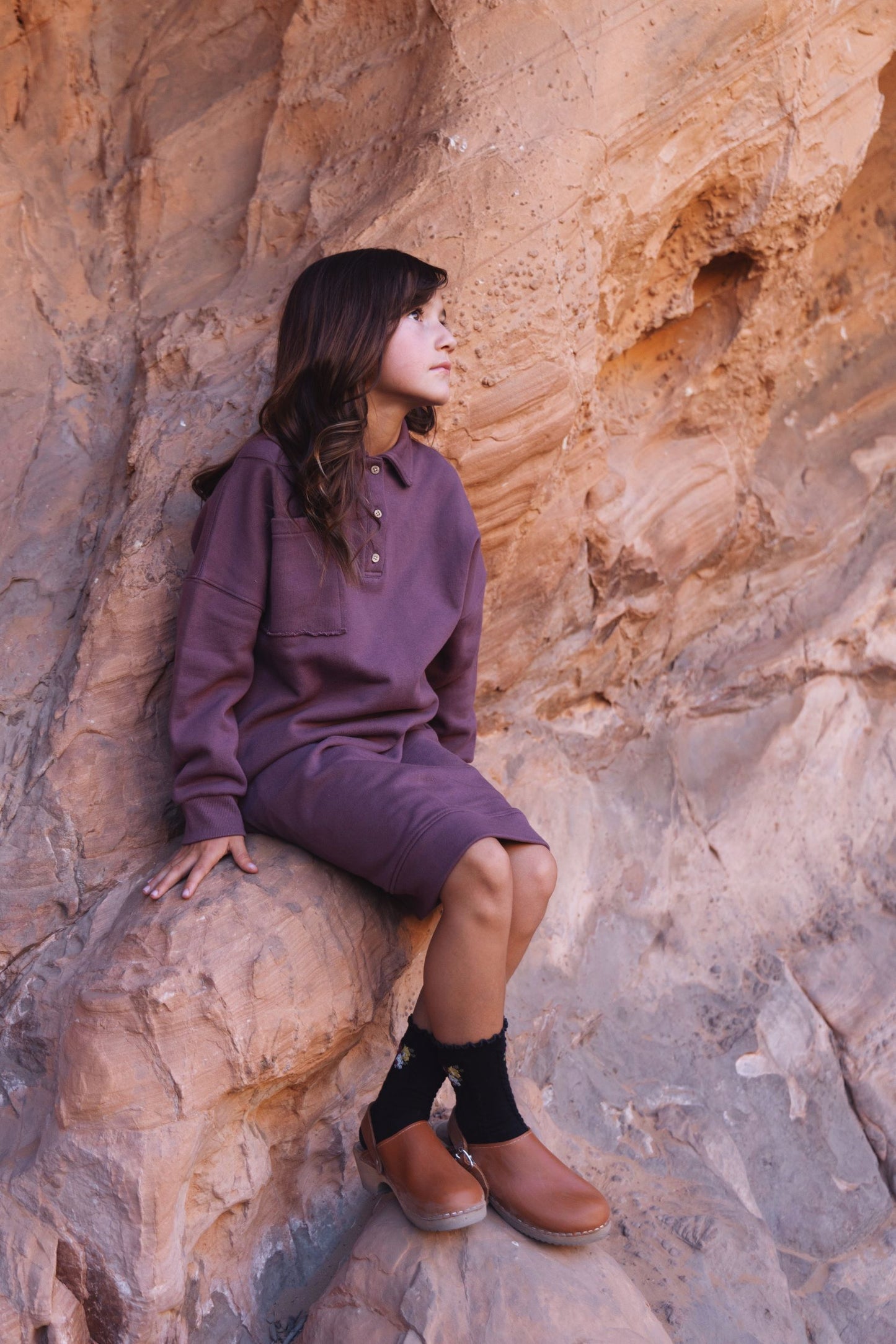 KIN & KIN PLUM CHAMBRAY SWEATSHIRT DRESS