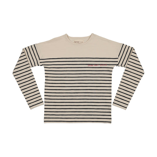 FARREN + ME NAVY STRIPED DROP SLEEVE T-SHIRT