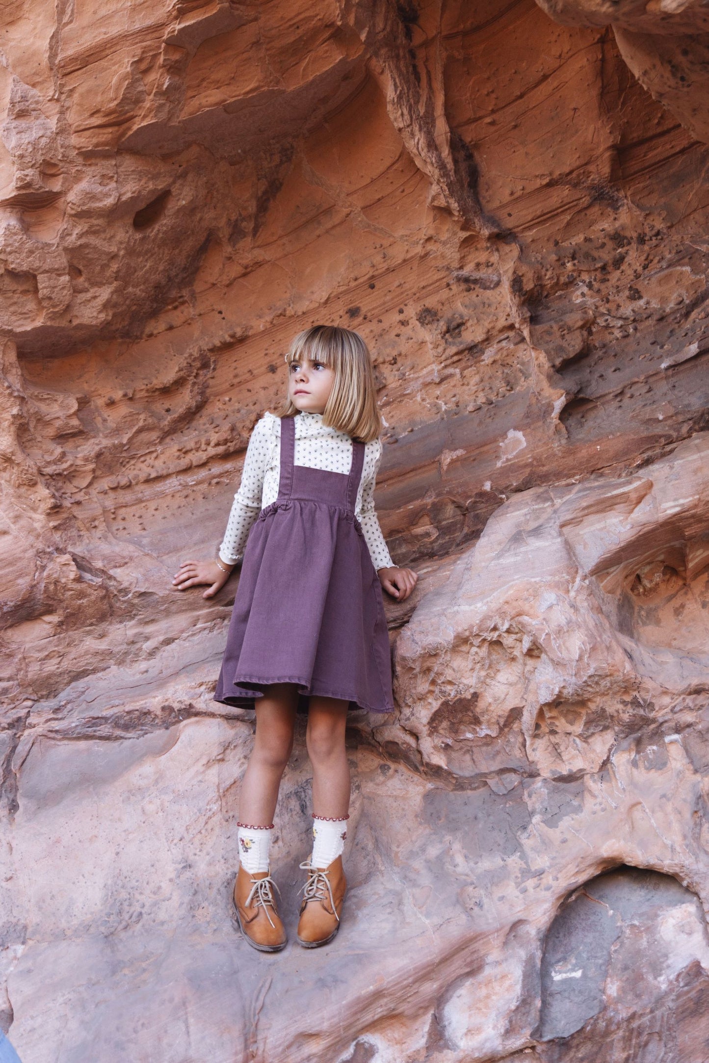 KIN & KIN PLUM CHAMBRAY BIB PLEAT JUMPER