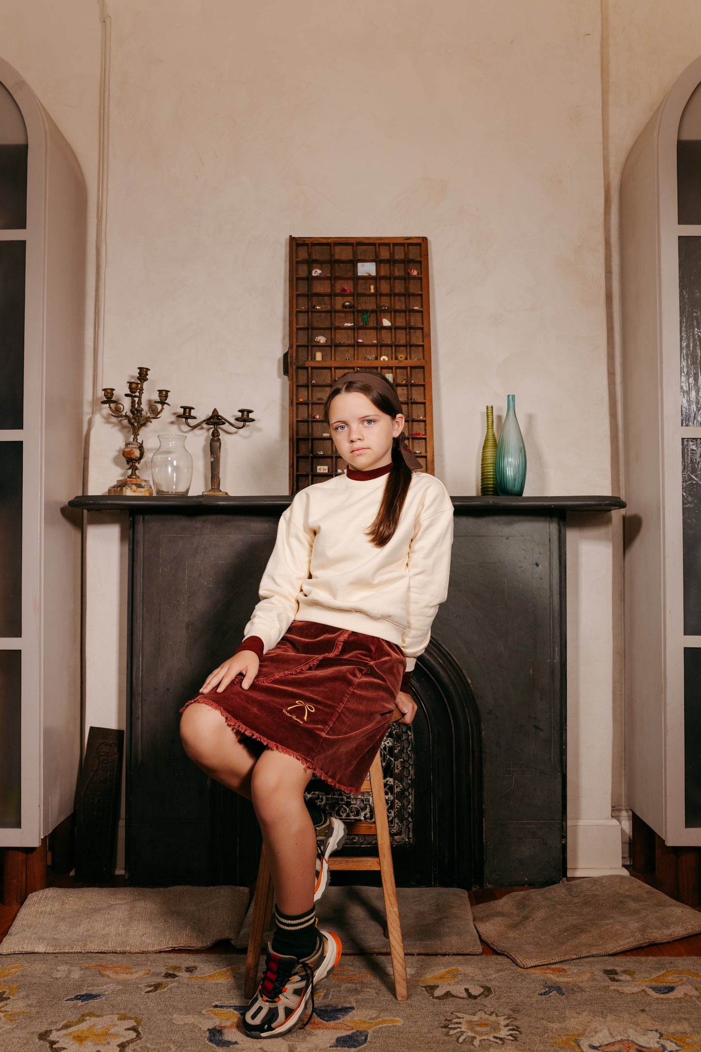 LIMITED EDITION BRICK EMBROIDERED BOW WRAP SKIRT