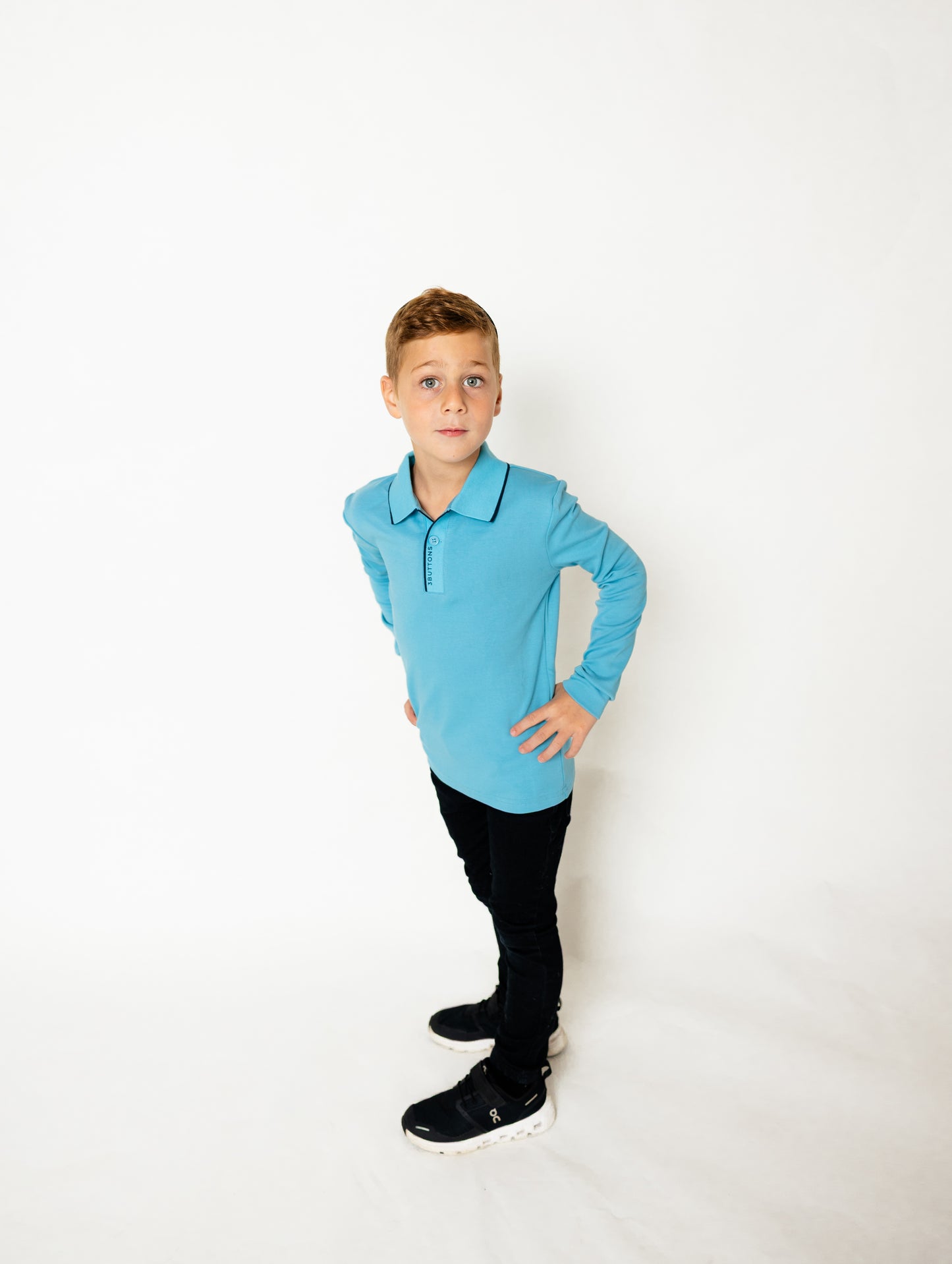 3 BUTTONS LIGHT BLUE/BLUE STRIPE TRIM POLO