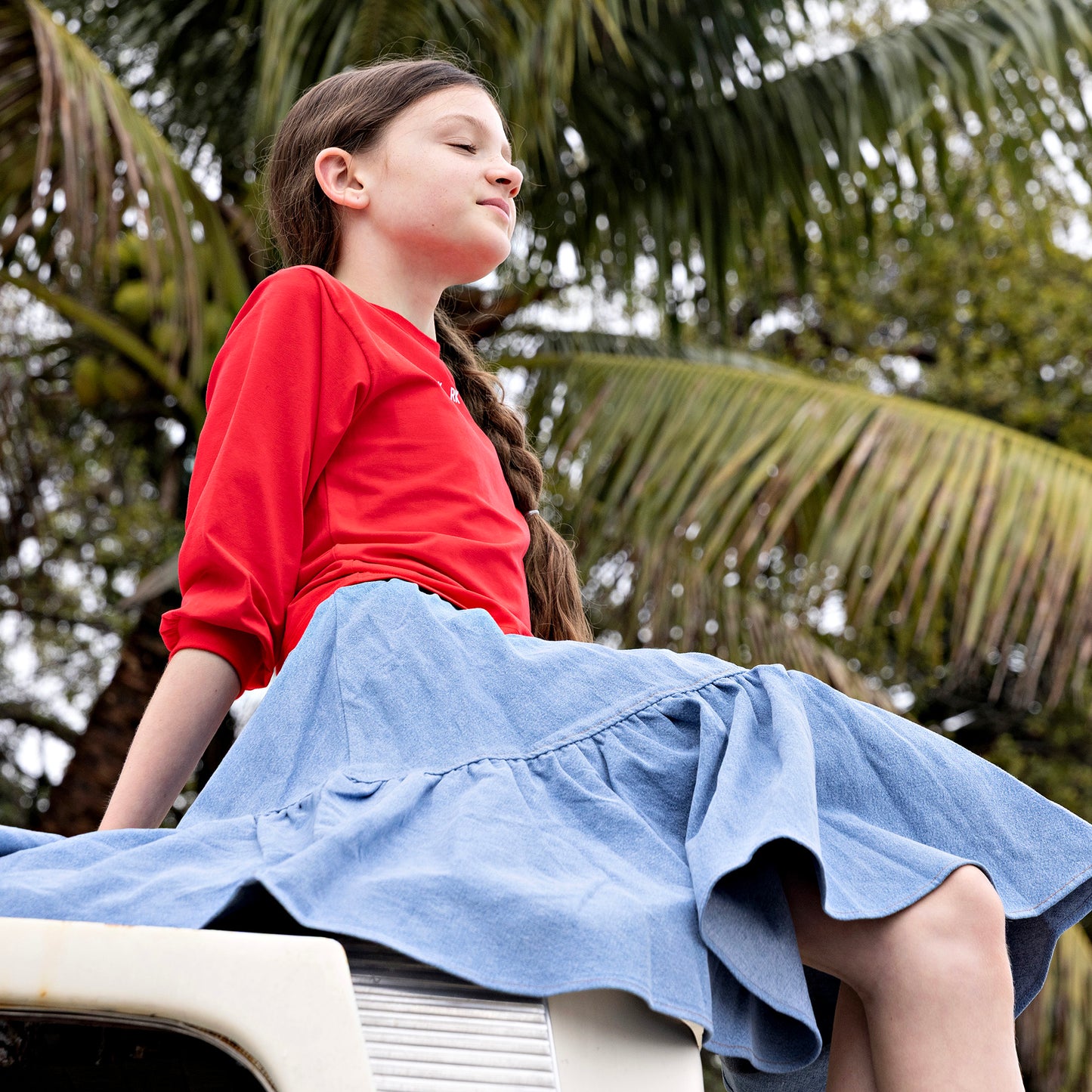 RETRO KID DENIM MAXI FLARE SKIRT