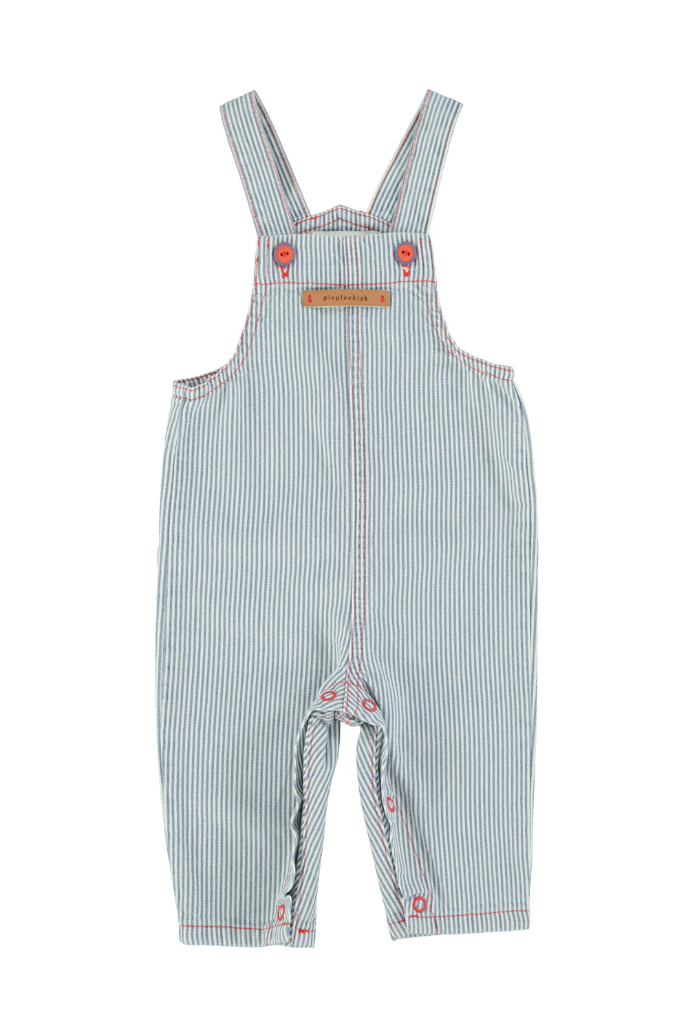 PIUPIUCHICK BLUE STRIPED STITCHED OVERALLS