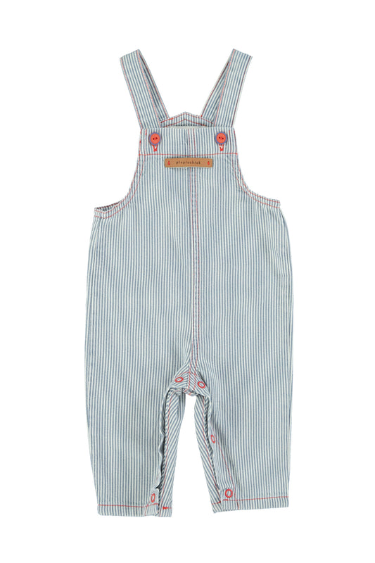 PIUPIUCHICK BLUE STRIPED STITCHED OVERALLS