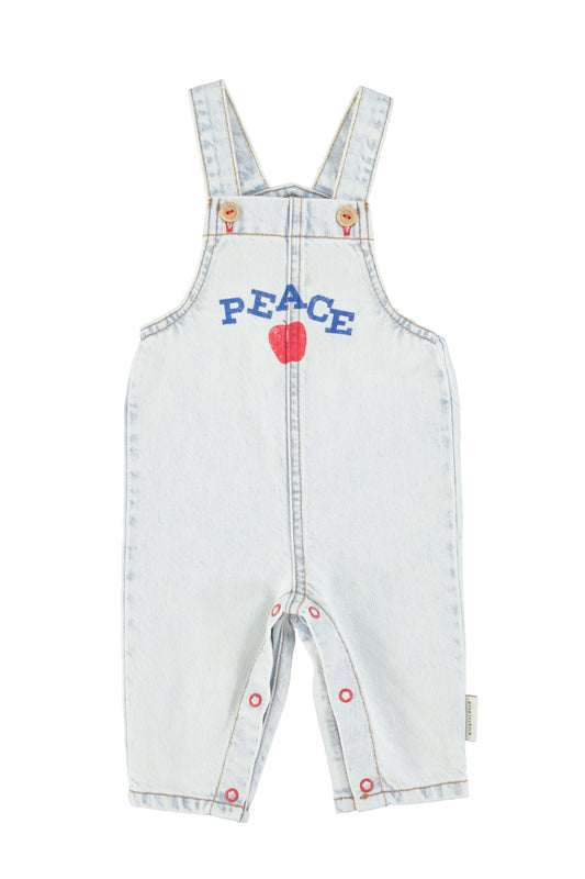 PIUPIUCHICK LIGHT BLUE DENIM WORDED OVERALLS