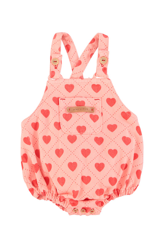 PIUPIUCHICK PINK HEART PRINT POCKET ROMPER