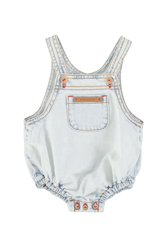 PIUPIUCHICK LIGHT BLUE DENIM STITCHED ROMPER