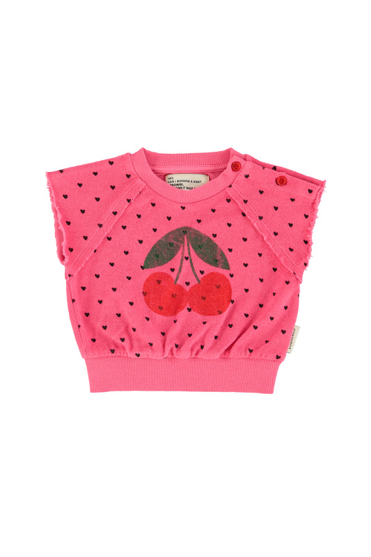 PIUPIUCHICK HOT PINK TERRY HEART PRINT TOP