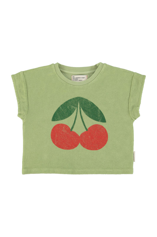 PIUPIUCHICK OLIVE GREEN CHERRY PATCH T-SHIRT
