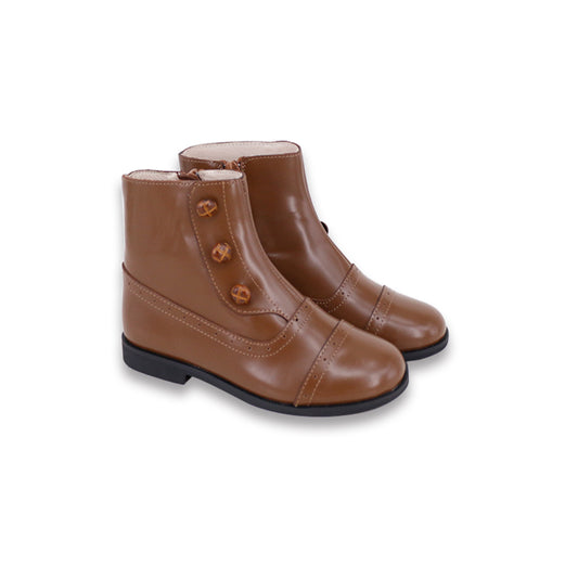 CAMILLE KIDS BROWN LEATHER BUTTON BOOTIE