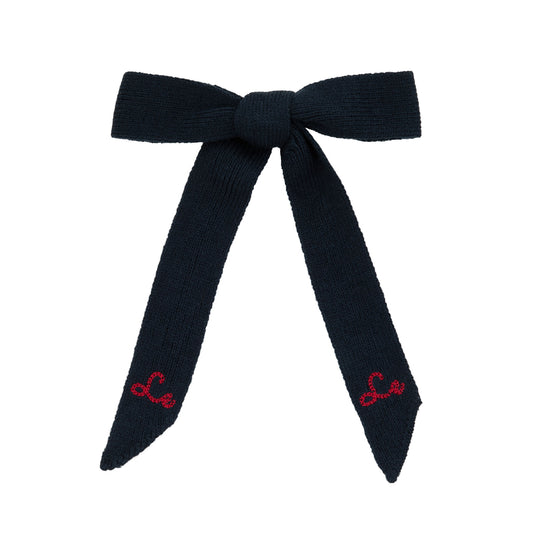 LE ENFANT NAVY KNIT EMBROIDERED BOW [FINAL SALE]