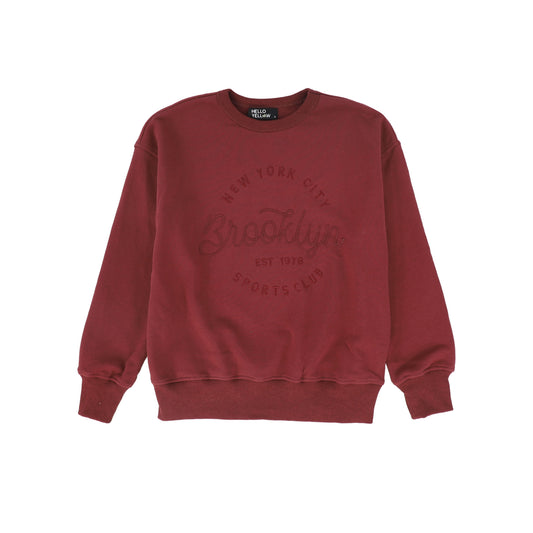 HELLO YELLOW BURGUNDY SELF FABRIC SWEATSHIRT