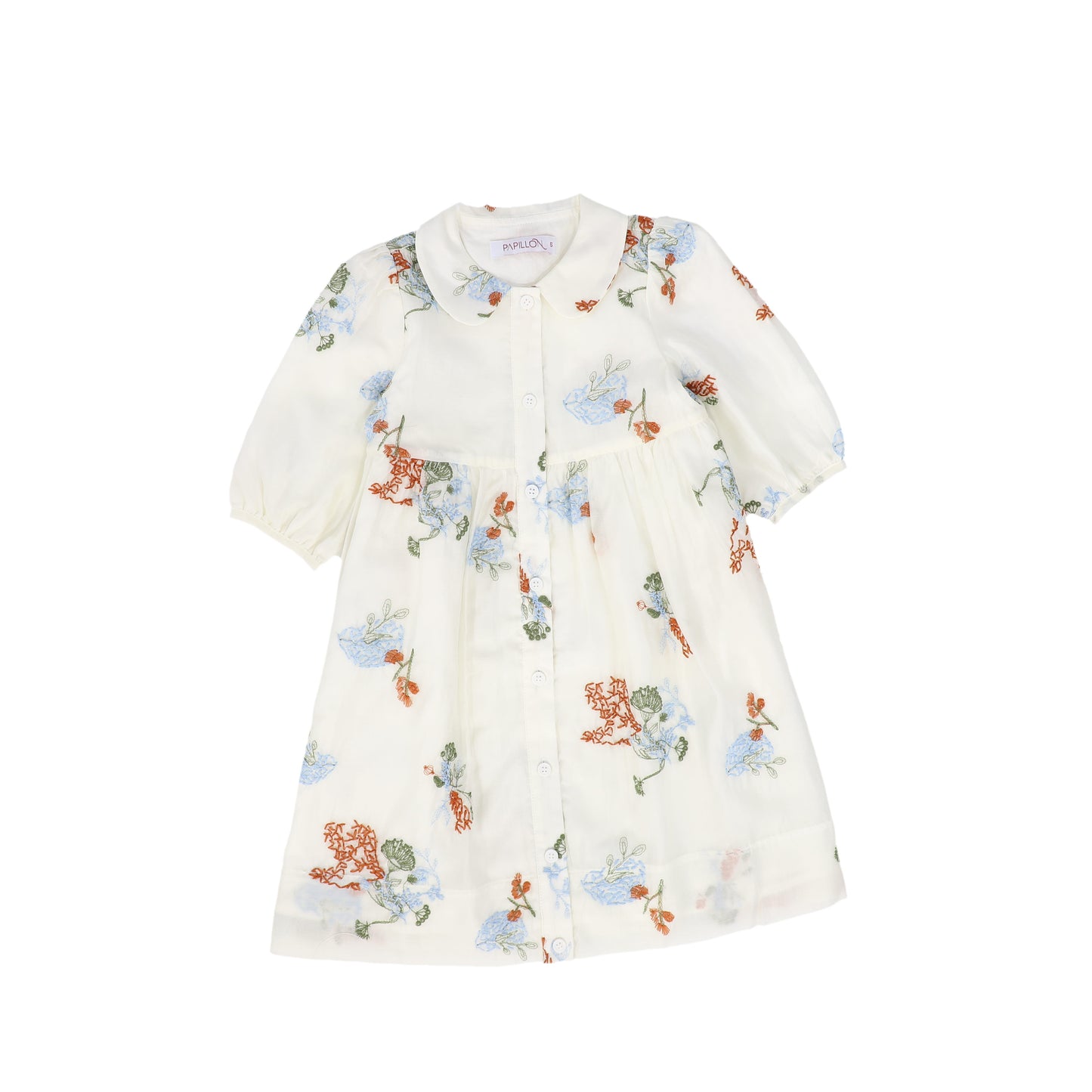 PAPILLON IVORY FLORAL EMBROIDERED BUTTON DRESS