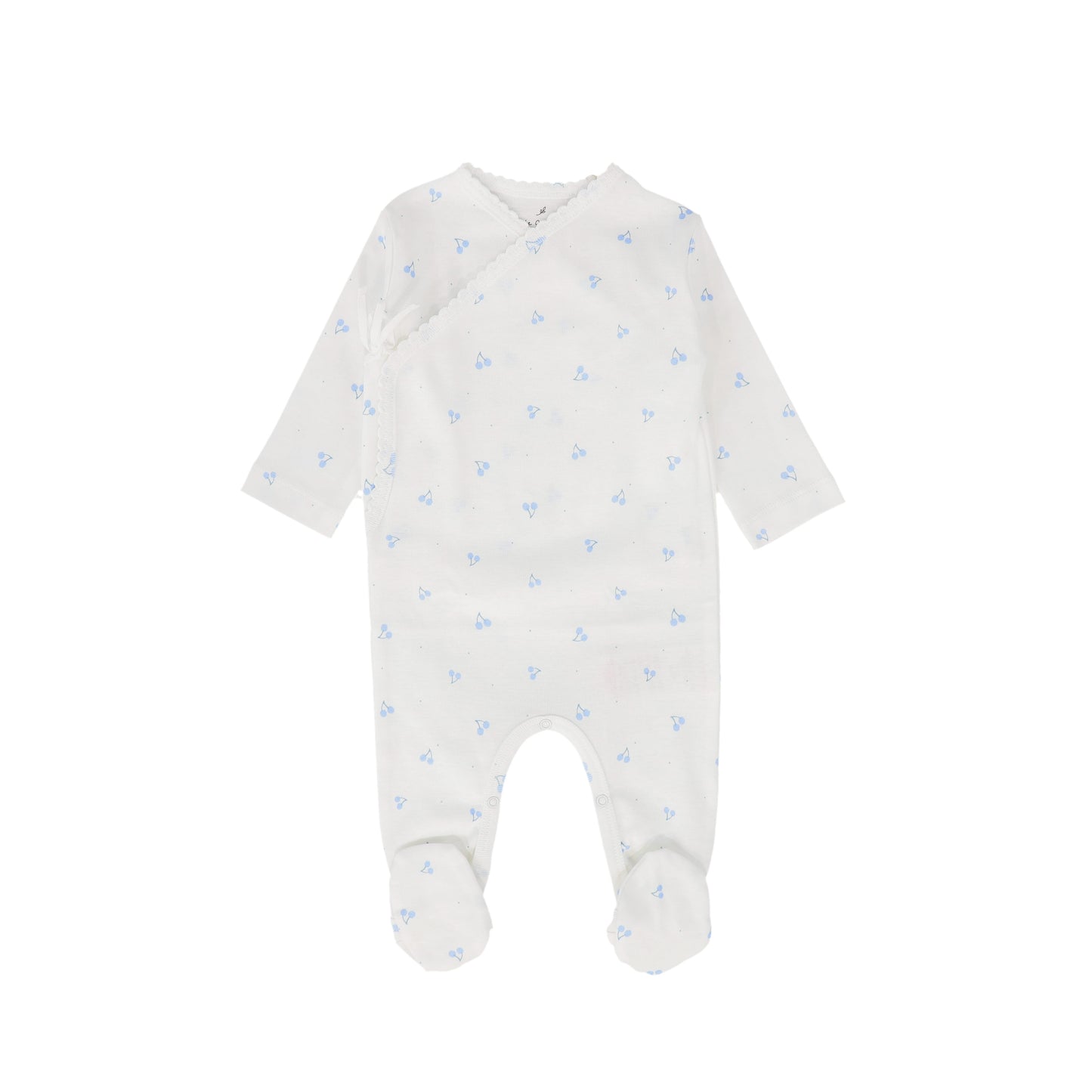 BEBE ORGANIC WHITE/BLUE CHERRY PRINT WRAP FOOTIE