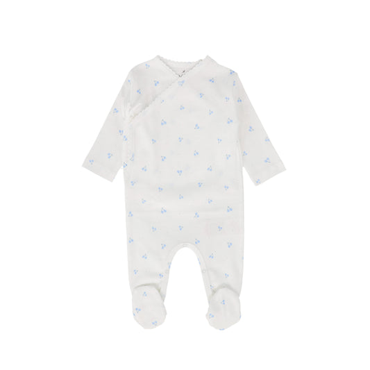 BEBE ORGANIC WHITE/BLUE CHERRY PRINT WRAP FOOTIE