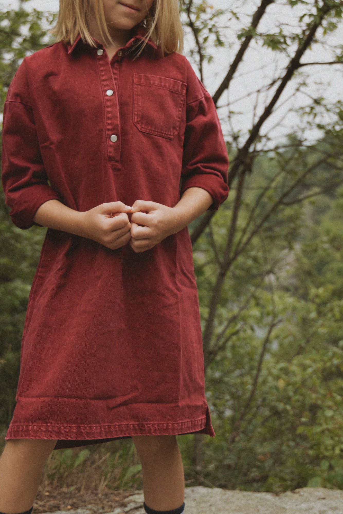KIN & KIN BURGUNDY WASH COLLAR SHIRT DRESS