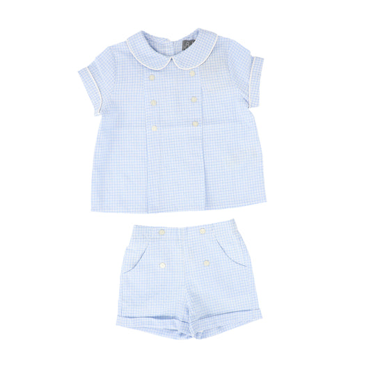 BELATI LIGHT BLUE CHECKED PLEAT SHIRT SET