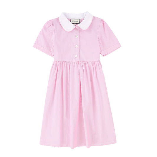 Pink Pin Stripe Collar 3/4 Sleeve Dress Pink Pin Stripe Collar 3/4 Sleeve Dress
