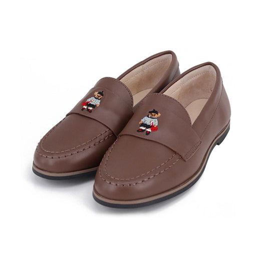 CAMILLE KIDS CHOCOLATE BROWN LEATHER POLO BEAR LOAFER