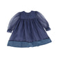 PETITE AMALIE NAVY ORGANZA SATIN HEM DRESS