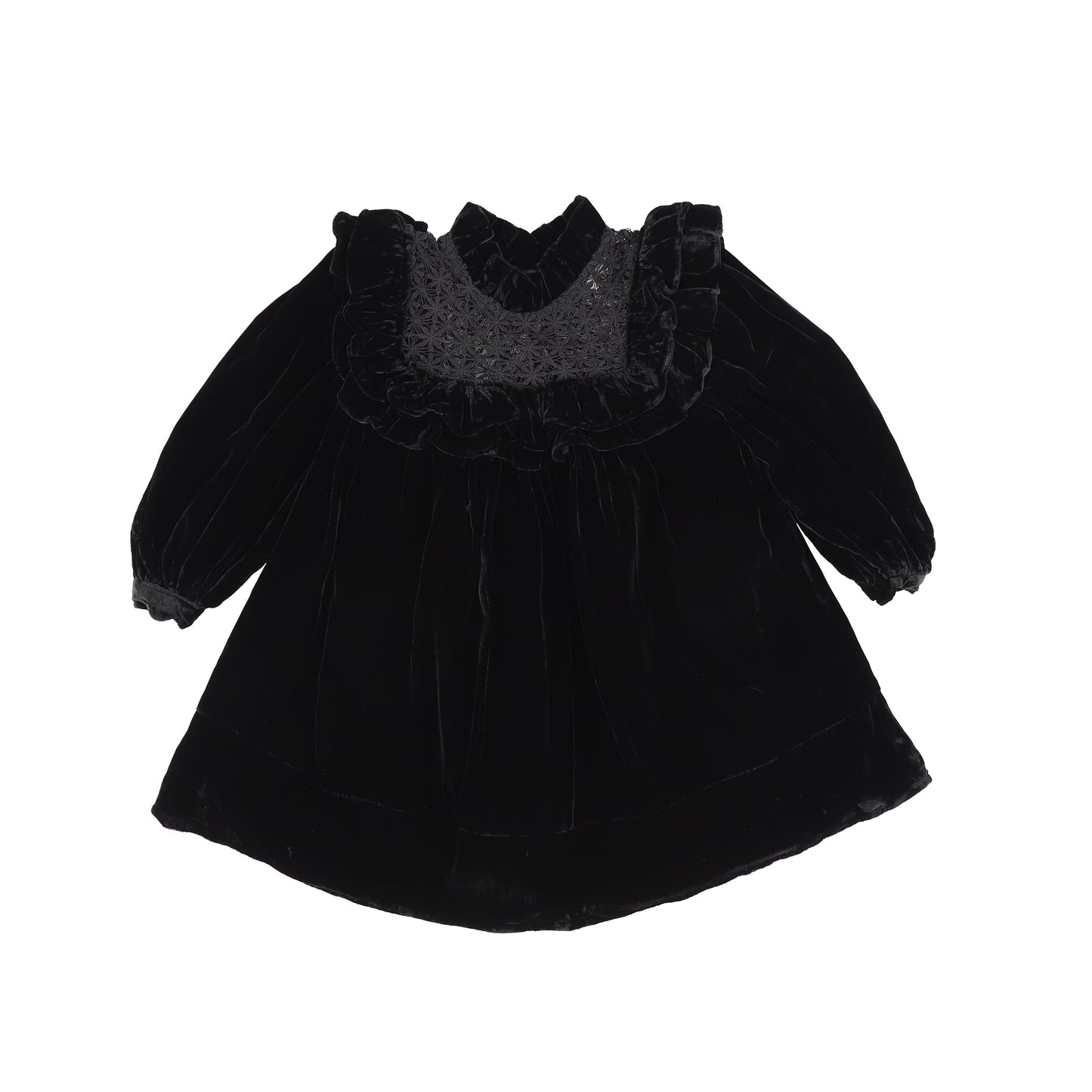 PETITE AMALIE BLACK LACE VELVET RUFFLE DRESS [Final Sale]