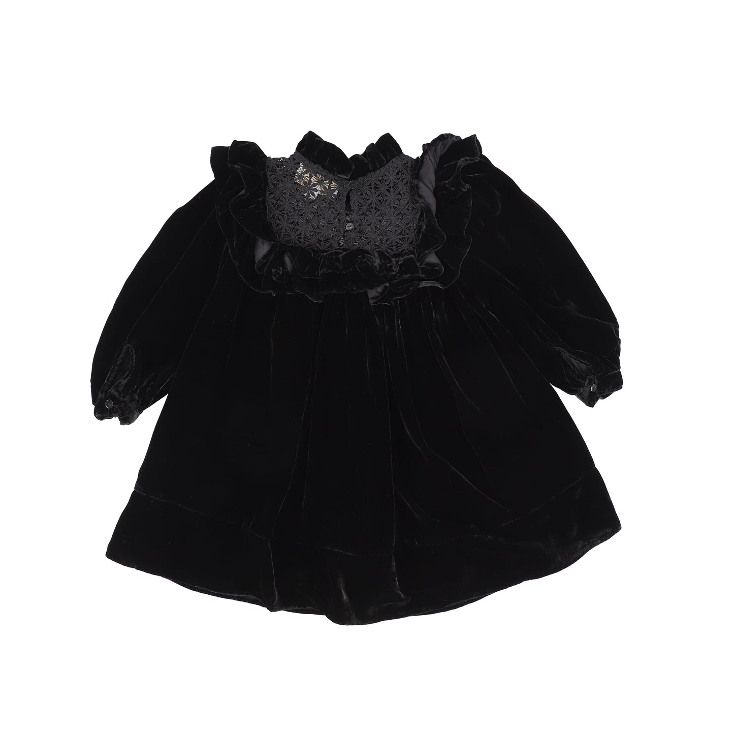 PETITE AMALIE BLACK LACE VELVET RUFFLE DRESS [Final Sale]