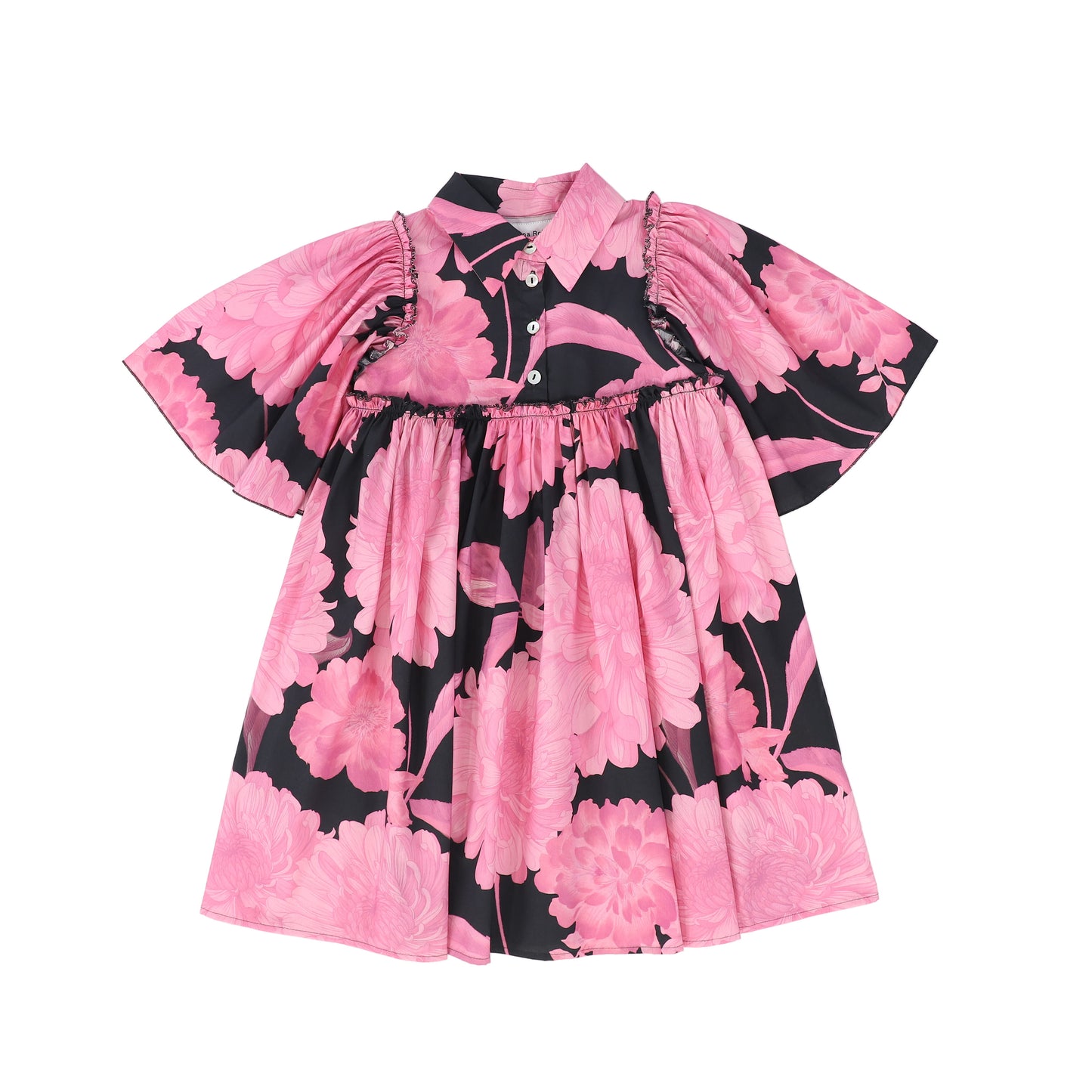 CHRISTINA ROHDE BLACK/MAGENTA PUFF SLEEVE COLLAR DRESS