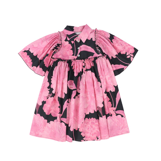 CHRISTINA ROHDE BLACK/MAGENTA PUFF SLEEVE COLLAR DRESS