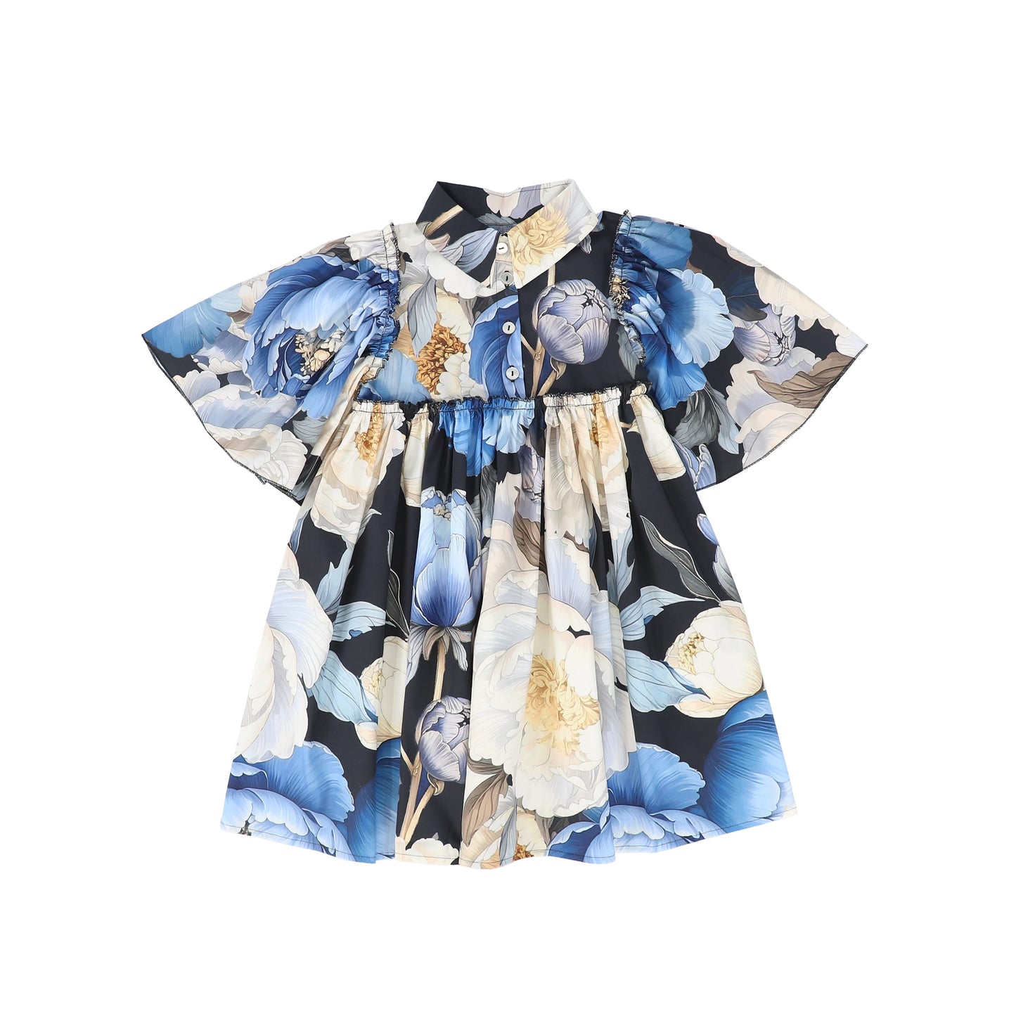 CHRISTINA ROHDE MULTI COLOR ABSTRACT PRINT PUFF SLEEVE COLLAR DRESS