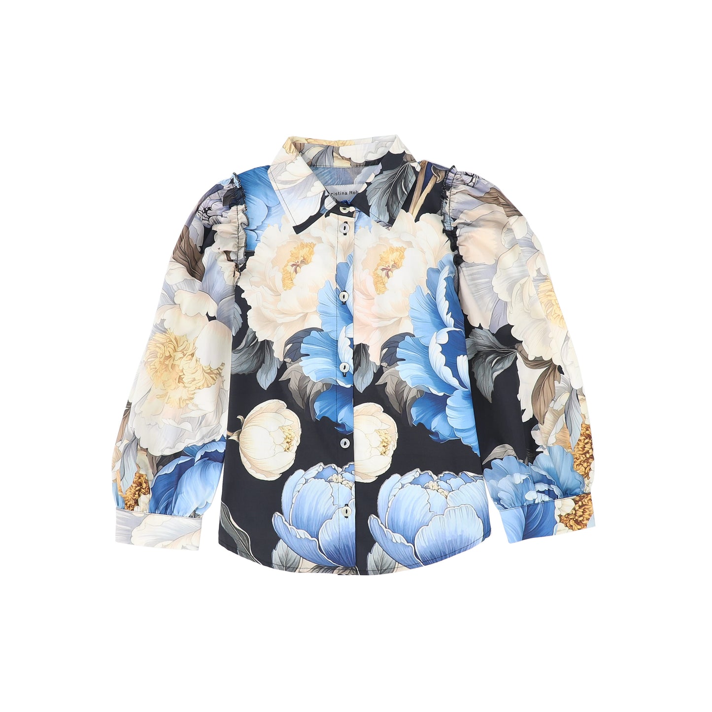 CHRISTINA ROHDE MULTI COLOR ABSTRACT PRINT PUFF SLEEVE BLOUSE
