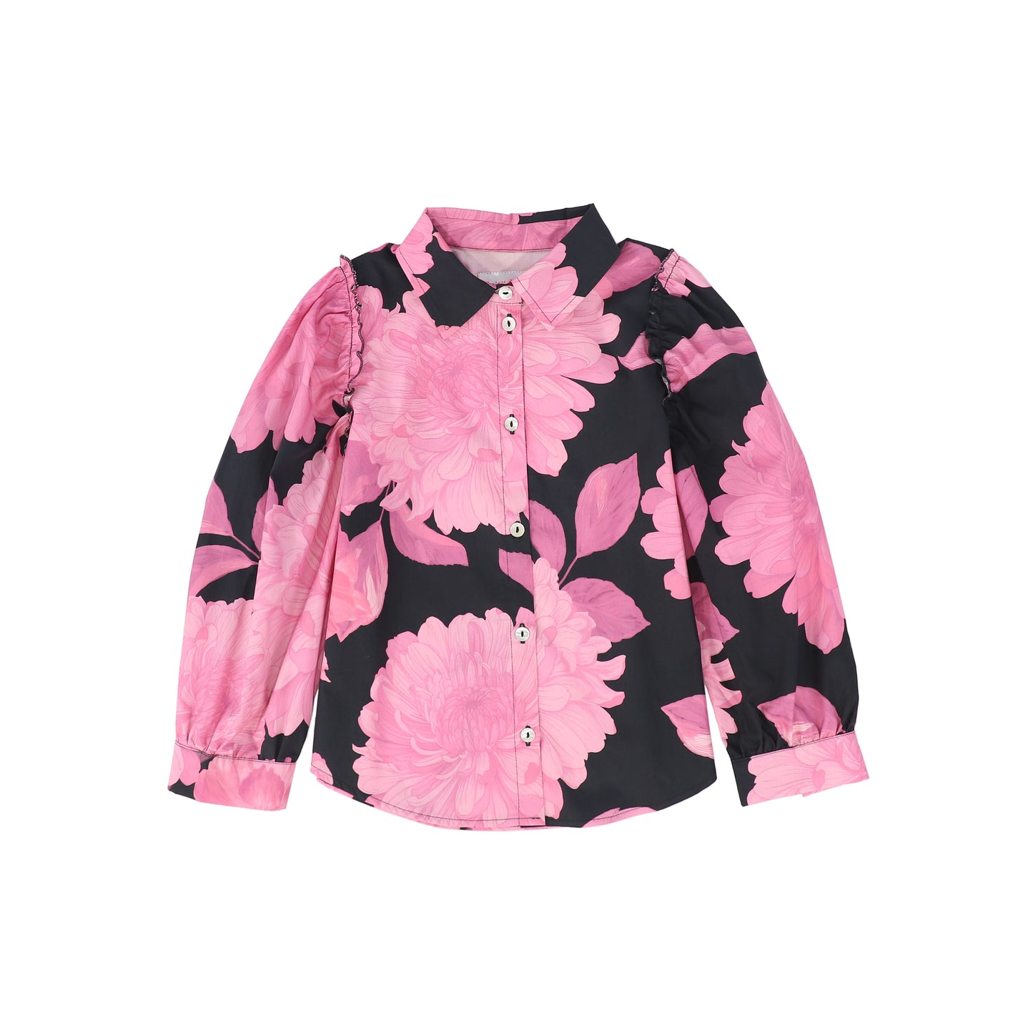 CHRISTINA ROHDE BLACK/MAGENTA PUFF SLEEVE BLOUSE
