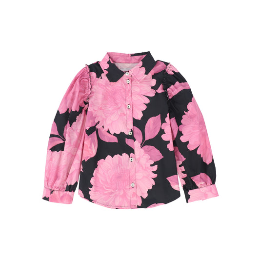 CHRISTINA ROHDE BLACK/MAGENTA PUFF SLEEVE BLOUSE