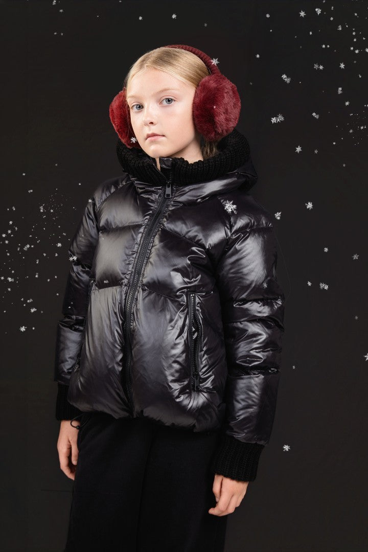 ELLABEE BLACK KNIT TRIM PUFFER COAT