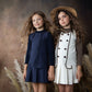 BELATI NAVY VELVET TRIM PLEAT JERSEY DRESS