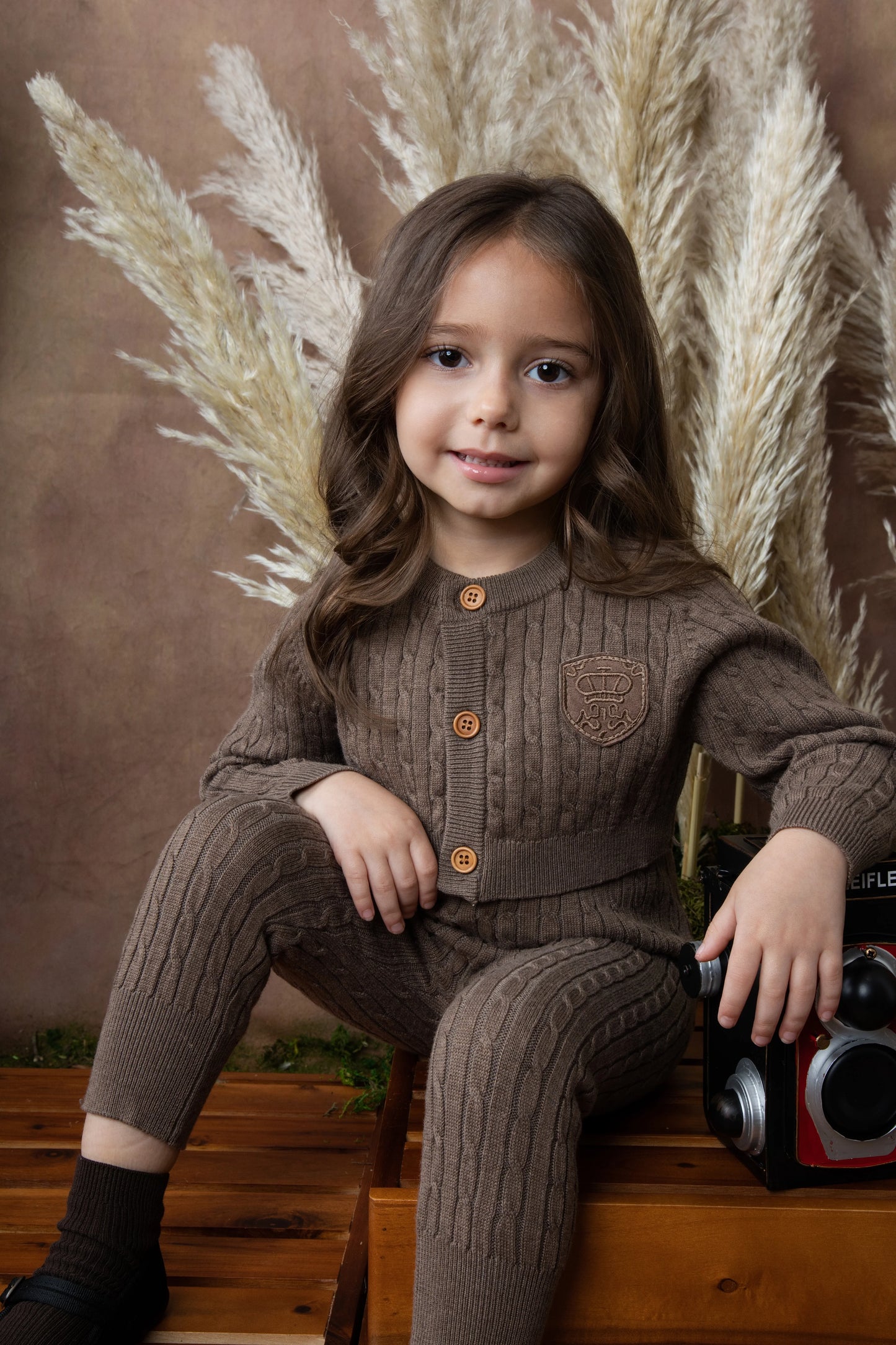 BELATI BROWN CABLE KNIT CARDIGAN SET